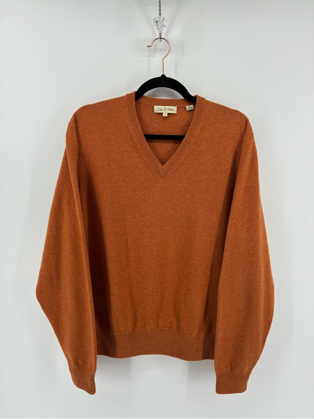 Peter Millar 100% Cashmere Men's V-Neck Sweater in Rust Orange